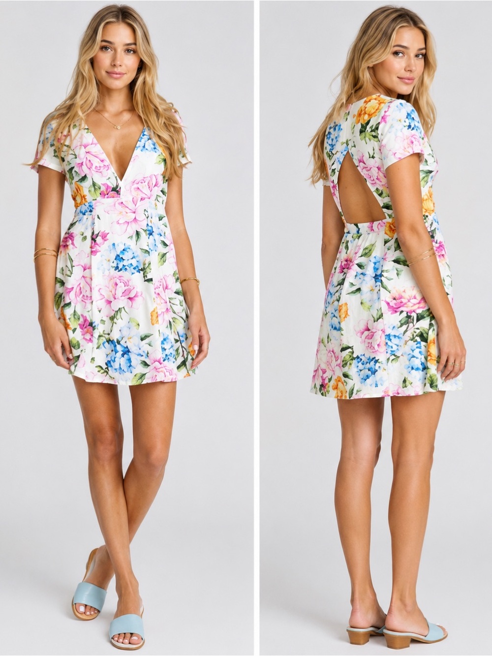 Show Me Your Mumu Ibiza Floral Cutout Back Mini Dress Size S